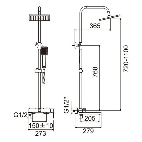 Душевая система с изливом BELZ B24613-3 верхний душ, лейка, оружейная сталь