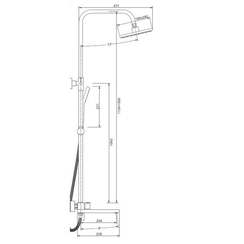 Душевая система с изливом BELZ B24613-7 верхний душ, лейка, черный