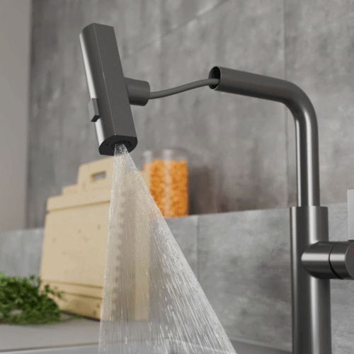 Смеситель для кухни RUSH Tinos TI3732-18Grey графит, с выдвижной лейкой, поворотным аэратором, 4 режима