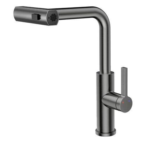 Смеситель для кухни RUSH Tinos TI3732-18Grey графит, с выдвижной лейкой, поворотным аэратором, 4 режима