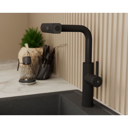 Смеситель для кухни RUSH Tinos TI3732-18Black черный, с выдвижной лейкой, поворотным аэратором, 4 режима
