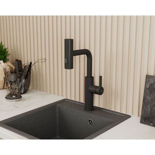 Смеситель для кухни RUSH Tinos TI3732-18Black черный, с выдвижной лейкой, поворотным аэратором, 4 режима