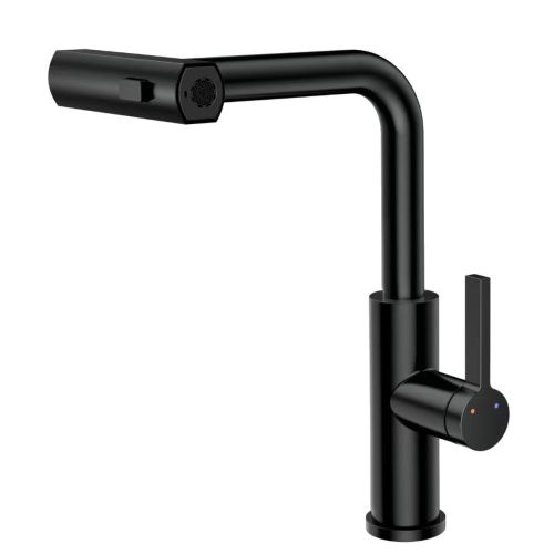 Смеситель для кухни RUSH Tinos TI3732-18Black черный, с выдвижной лейкой, поворотным аэратором, 4 режима