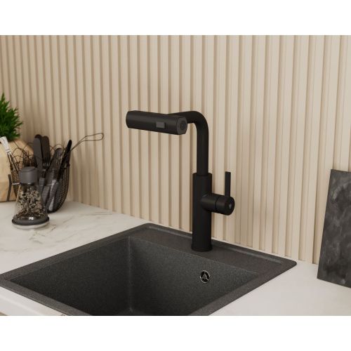 Смеситель для кухни RUSH Tinos TI3732-18Black черный, с выдвижной лейкой, поворотным аэратором, 4 режима