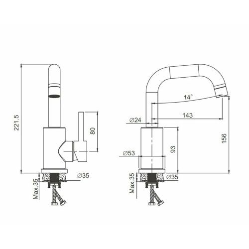 Смеситель для раковины BELZ B10810-3 оружейная сталь, Серия B810, , BELZ