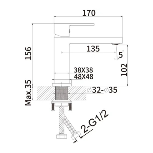 Смеситель для раковины BELZ B10672-3 оружейная сталь, Серия B672, , BELZ