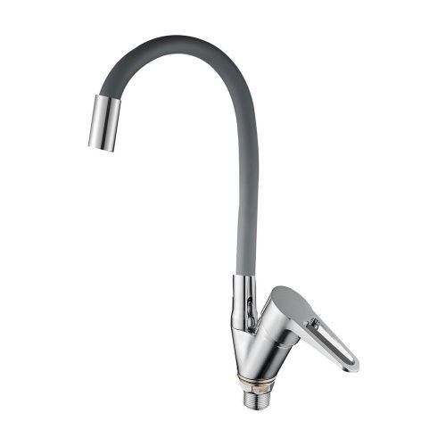 Смеситель для кухни D-Lin D150303-2 с гибким силиконовым изливом серый/хром, Коллекция 3, , D-Lin