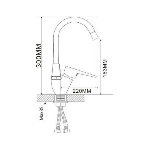 Смеситель для кухни D-Lin D150303-2 с гибким силиконовым изливом серый/хром, Коллекция 3, , D-Lin