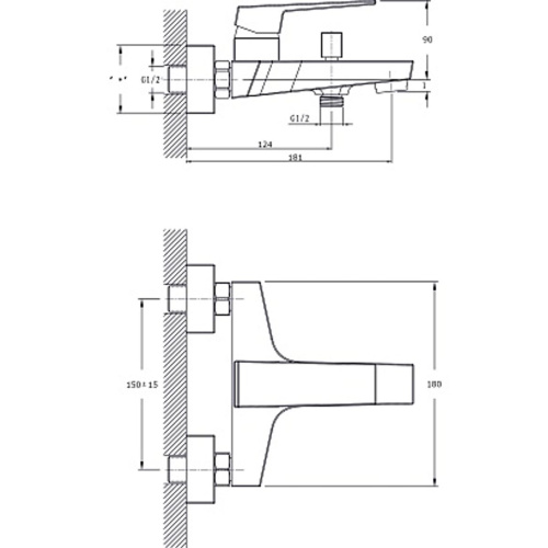 Смеситель для ванны RUSH Thira TR3635-44Grey с коротким изливом, графит, Коллекция Thira, , RUSH