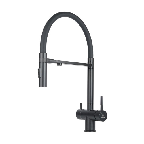 Смеситель для кухни Wasser Zimmer ZM-2011H с гибким изливом, подключением к фильтру питьевой воды, черный, SUS304