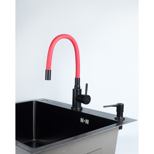 Смеситель для кухни Wasser Zimmer ZM-7728-2H-769 черный с гибким красным изливом, SUS304, Смесители Wasser Zimmer, , Wasser Zimmer