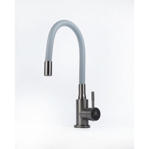 Смеситель для кухни Wasser Zimmer ZM-7728-2Q-761 графит с гибким черным изливом, SUS304, Смесители Wasser Zimmer, , Wasser Zimmer