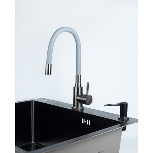 Смеситель для кухни Wasser Zimmer ZM-7728-2Q-761 графит с гибким черным изливом, SUS304, Смесители Wasser Zimmer, , Wasser Zimmer