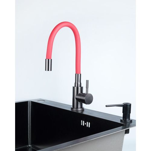 Смеситель для кухни Wasser Zimmer ZM-7728-2Q-769 графит с гибким красным изливом, SUS304, Смесители Wasser Zimmer, , Wasser Zimmer