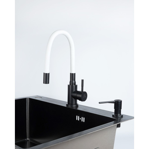 Смеситель для кухни Wasser Zimmer ZM-7728-2H-768 черный с гибким белым изливом, SUS304, Смесители Wasser Zimmer, , Wasser Zimmer