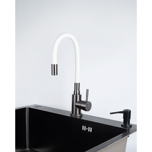 Смеситель для кухни Wasser Zimmer ZM-7728-2Q-768 графит с гибким белым изливом, SUS304, Смесители Wasser Zimmer, , Wasser Zimmer