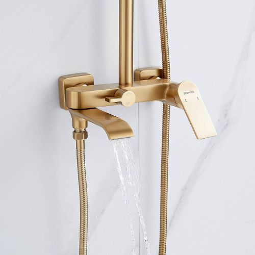 Душевая система Shevanik S4136G  верхний душ, лейка, золотой сатин, Коллекция S41, , Shevanik