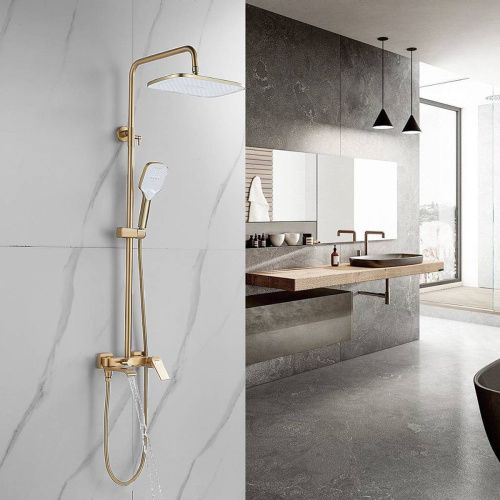 Душевая система Shevanik S4136G  верхний душ, лейка, золотой сатин, Коллекция S41, , Shevanik