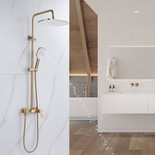 Душевая система Shevanik S4136G  верхний душ, лейка, золотой сатин, Коллекция S41, , Shevanik