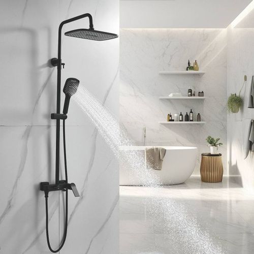 Душевая система Shevanik S4136H верхний душ, лейка, черная, Коллекция S41, , Shevanik