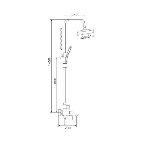 Душевая система Shevanik S4436T верхний душ, лейка, оружейная сталь, Коллекция S44, , Shevanik