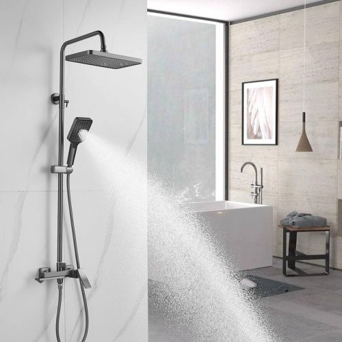 Душевая система Shevanik S4436T верхний душ, лейка, оружейная сталь, Коллекция S44, , Shevanik