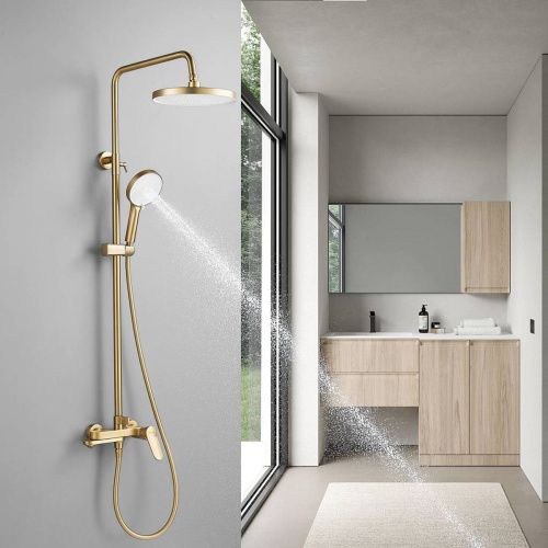 Душевая система Shevanik S4336G верхний душ, лейка, сатиновое золото, Коллекция S43, , Shevanik