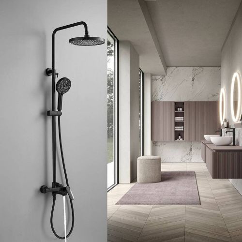 Душевая система Shevanik S4336H верхний душ, лейка, матовый черный, Коллекция S43, , Shevanik