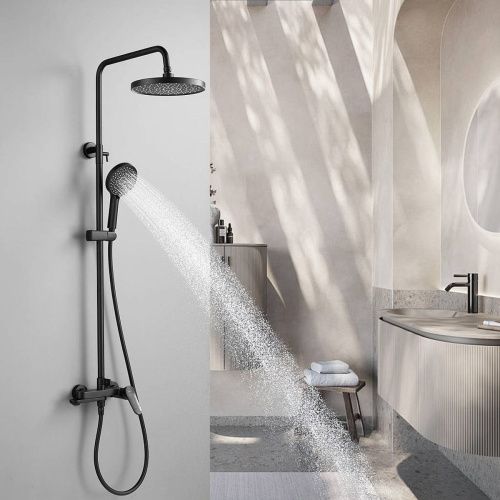 Душевая система Shevanik S4336H верхний душ, лейка, матовый черный, Коллекция S43, , Shevanik