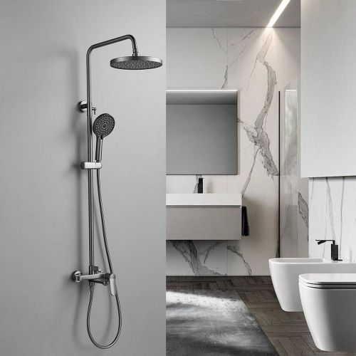 Душевая система Shevanik S4336T верхний душ, лейка, оружейная сталь, Коллекция S43, , Shevanik