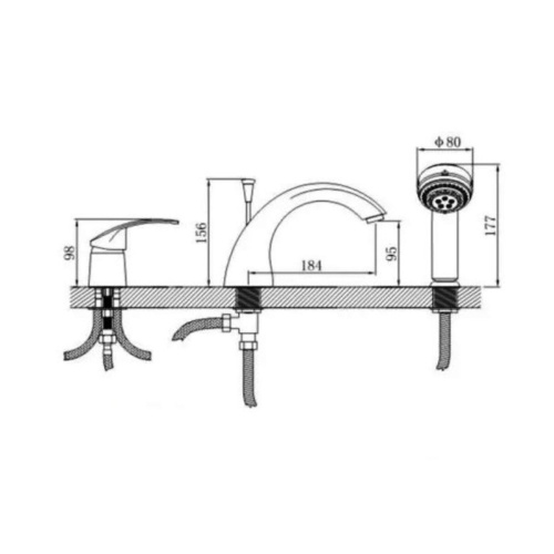 Смеситель Potato однорычажный врезной на 3-х отверстиях для акриловых ванн P1103, удаленные, Китай, Potato