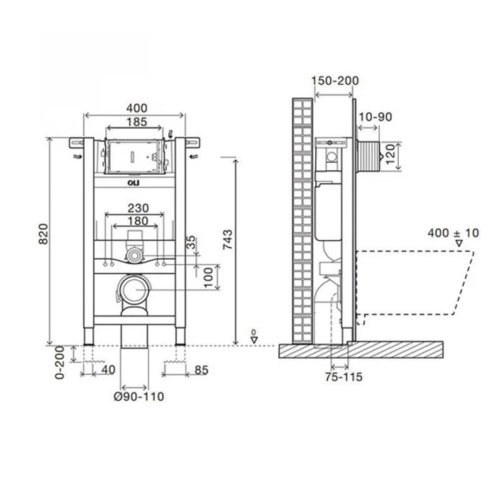 Инсталляция OLI Expert PLUS 888306, механическая без кнопки 400*820*150 мм, Инсталляции под механические панели, Португалия, OLI