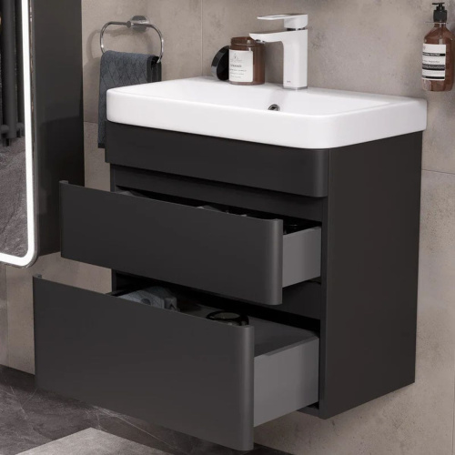 Тумба подвесная EQUIL Eltoro 70.2Y tpELTR70.2Y-03 Пленка черный  Soft touch 2 ящика с раковиной Nice 70 9595-70, Коллекция Eltoro, , EQUIL