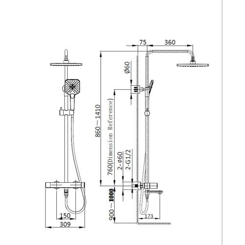 Душевая стойка Vincea  Cube VSFS-1C1GM, вороненая сталь, Vincea наличие, , Vincea