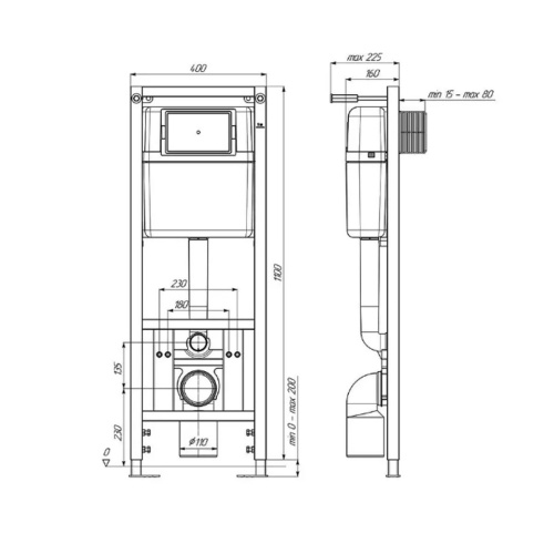Комплект Инсталляция АНИ Пласт WCP4140A с механической кнопкой, белая WP1400 + Унитаз подвесной РИО Люкс 30745 дюропласт с микролифтом ROSA, Комплекты инсталляции с унитазом, ,