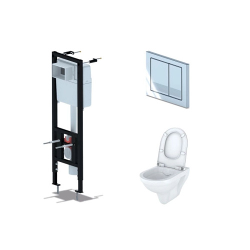 Комплект Инсталляция АНИ Пласт WC1010A без фитингов + Клавиша Ани Пласт WP1210, хром + Унитаз подвесной РИО Люкс 30745  дюропласт с микролифтом ROSA, Комплекты инсталляции с унитазом, ,