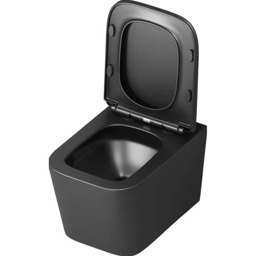 Унитаз подвесной Grossman GR-4404BMSQ торнадо, безободковый, сиденье микролифт, черный, матовый, 485х340х290 мм