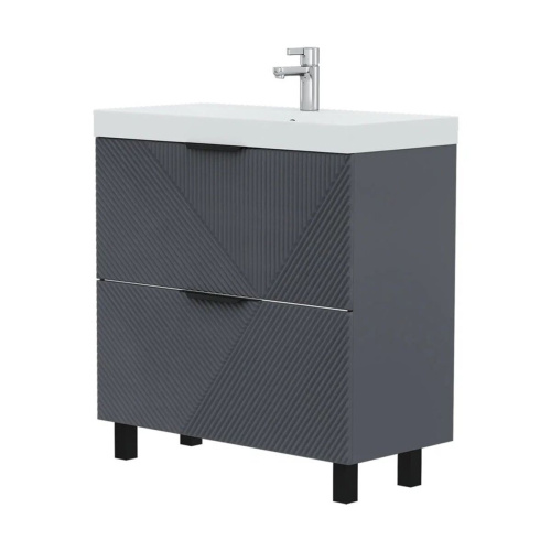 Тумба для ванны VOLNA Geometry 80.2Y tnGEOMETRY80.2Y-07, графит с раковиной Lake 80