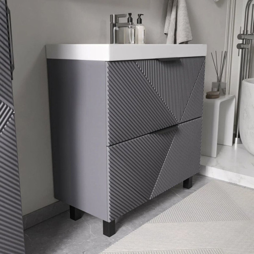 Тумба для ванны VOLNA Geometry 80.2Y tnGEOMETRY80.2Y-07, графит с раковиной Lake 80