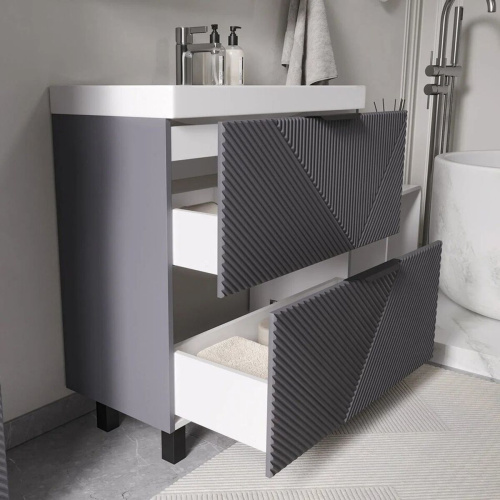 Тумба для ванны VOLNA Geometry 80.2Y tnGEOMETRY80.2Y-07, графит с раковиной Lake 80