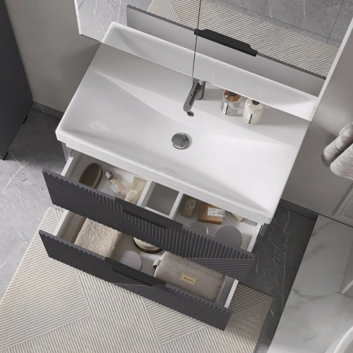 Тумба для ванны VOLNA Geometry 80.2Y tnGEOMETRY80.2Y-07, графит с раковиной Lake 80