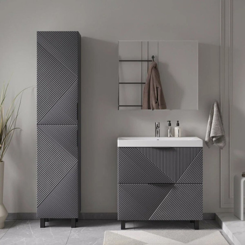 Тумба для ванны VOLNA Geometry 80.2Y tnGEOMETRY80.2Y-07, графит с раковиной Lake 80