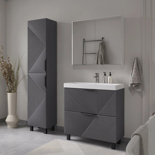 Тумба для ванны VOLNA Geometry 80.2Y tnGEOMETRY80.2Y-07, графит с раковиной Lake 80