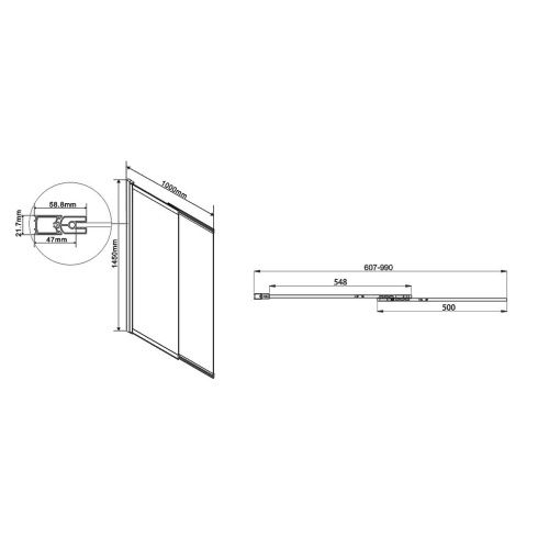 Шторка на ванну Vincea VSB-1E100CLB 1000*1450, черный, стекло прозрачное