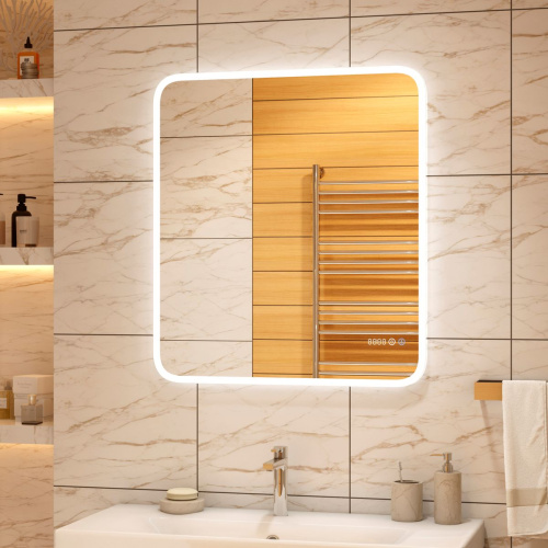 Зеркало Glamour LED 800х900 ЗЛП876 с сенсором, часами, функция антизапотевания, холодная подсветка