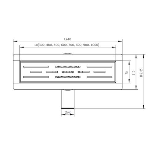 Душевой лоток под плитку с сухим затвором 500мм VIEIR DL50A сливная труба 40/50мм (мин.1/4)