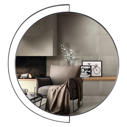 Зеркало интерьерное Мансарда 4643-Zm1, 460х435 мм, настенное, в круглом корпусе из металла с ободом d=46см, черный