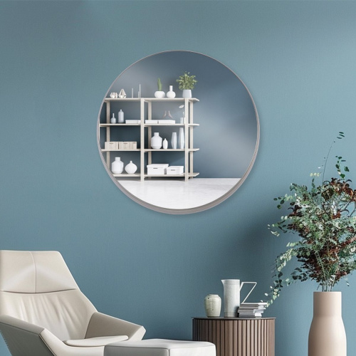 Зеркало интерьерное Мансарда 5057-Zm4, 505х505 мм, настенное, в круглом корпусе из металла, d=50,5см, серебро