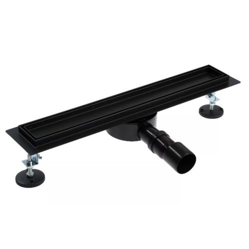 Желоб водоотводящий 500х70 мм TIM BAD555002BK с решеткой под плитку, слив 360°С, черный матовый(1/4)