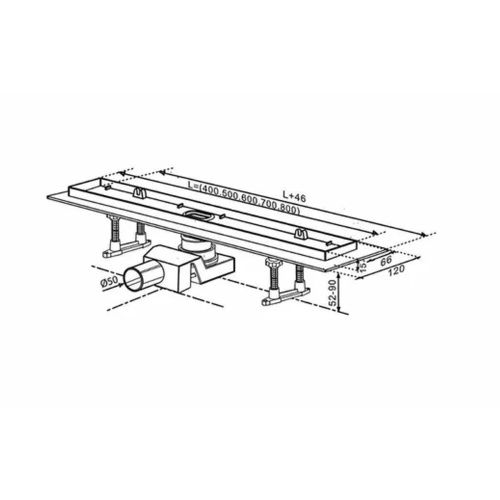 Желоб водоотводящий 400х70 мм TIM ZSt.1131.4002 Evolux Glass, с двухсторонней решеткой, черное глянцевое стекло, вращения 360° (1/4)